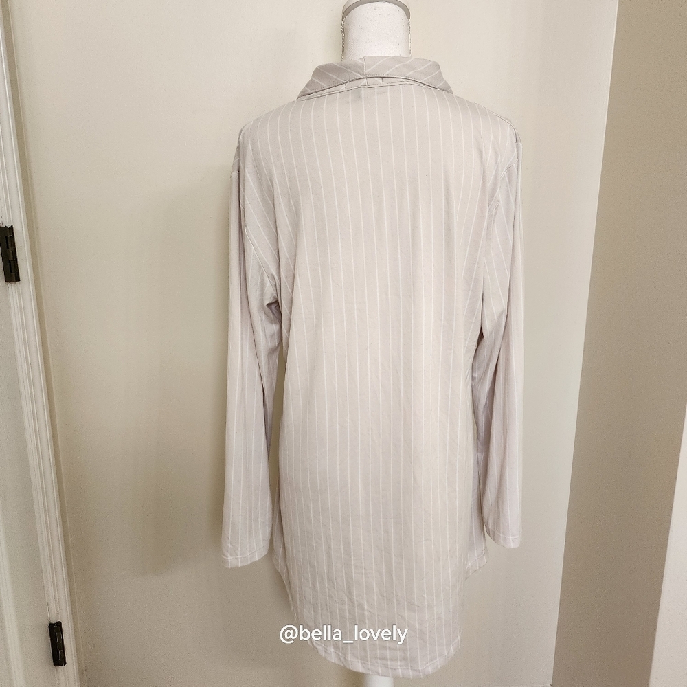Cozy Cream Striped Women's Pajama Nightgown Dress Sleepwear - Picture 4 of 5